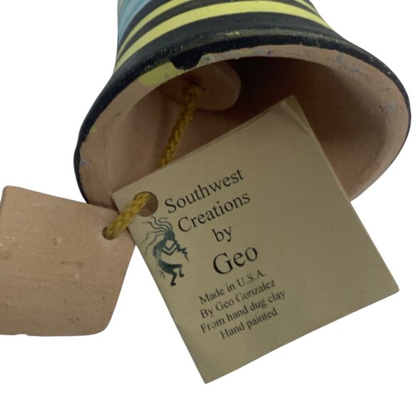 Vintage Handmade Southwest Creations Geo Ceramic Bell 5.5” Native American - Picture 2 of 5